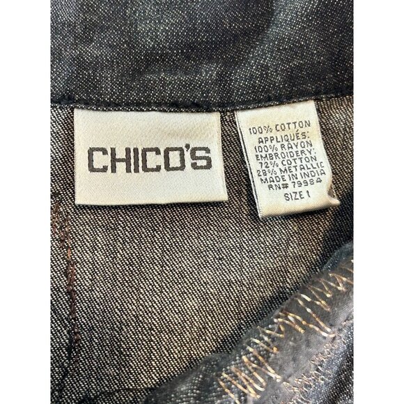 Chico's Embroidered Denim Button-Up Jacket size 1 - Picture 4 of 14